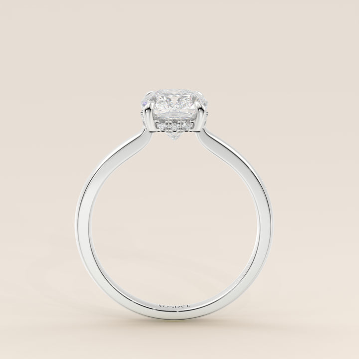 Katy - Elongated Cushion Lab Grown Diamond Ring with Hidden Halo and Open Bridge Setting
