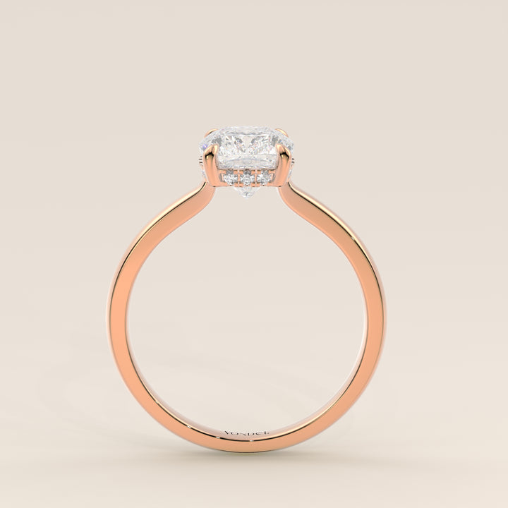 Katy - Elongated Cushion Lab Grown Diamond Ring with Hidden Halo and Open Bridge Setting
