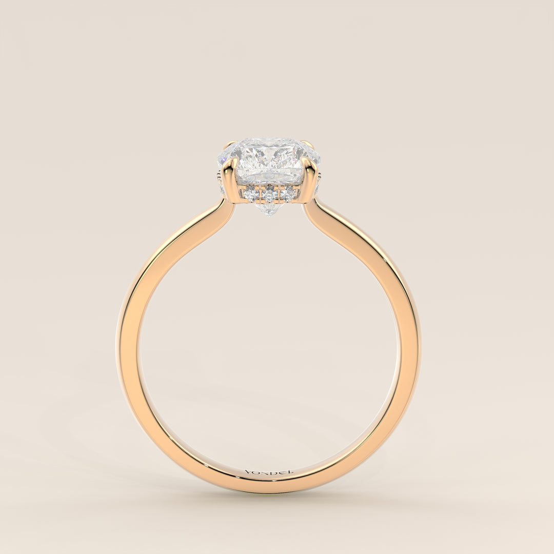 Katy - Elongated Cushion Lab Grown Diamond Ring with Hidden Halo and Open Bridge Setting