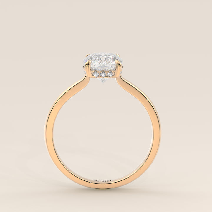 Katy - Elongated Cushion Lab Grown Diamond Ring with Hidden Halo and Open Bridge Setting