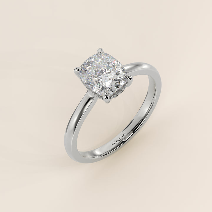 Katy - Elongated Cushion Lab Grown Diamond Ring with Hidden Halo and Open Bridge Setting