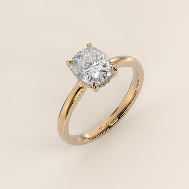 Katy - Elongated Cushion Lab Grown Diamond Ring with Hidden Halo and Open Bridge Setting