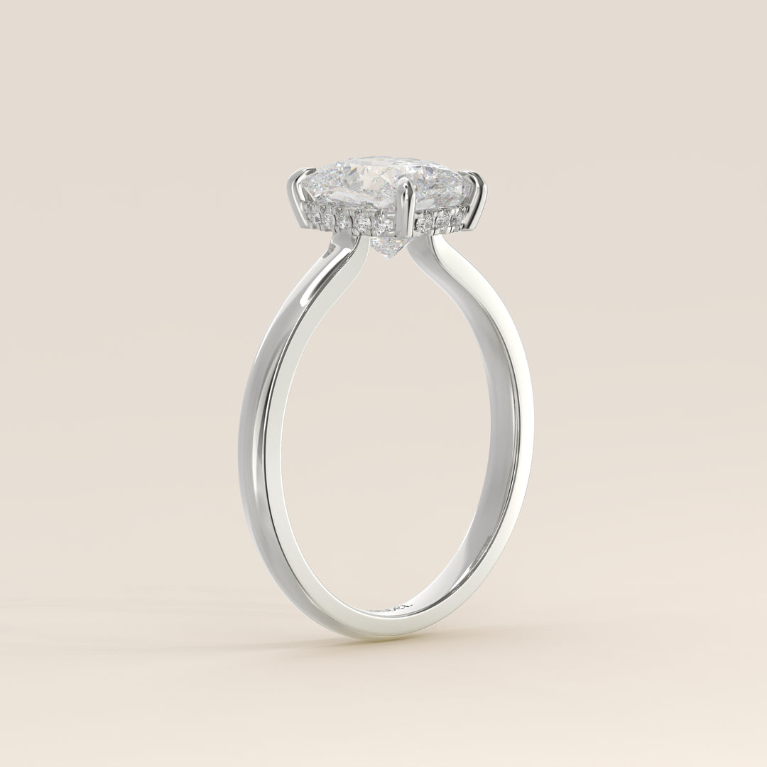 Katy - Elongated Cushion Lab Grown Diamond Ring with Hidden Halo and Open Bridge Setting