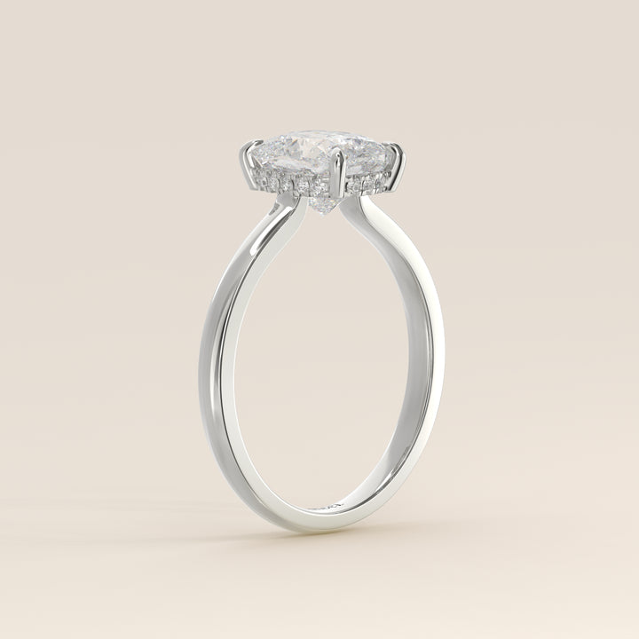 Katy - Elongated Cushion Lab Grown Diamond Ring with Hidden Halo and Open Bridge Setting