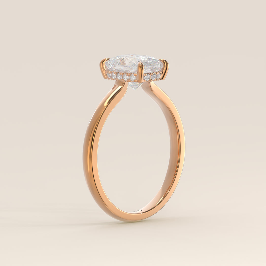 Katy - Elongated Cushion Lab Grown Diamond Ring with Hidden Halo and Open Bridge Setting