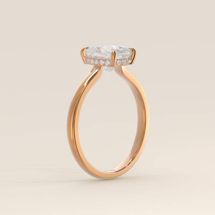 Katy - Elongated Cushion Lab Grown Diamond Ring with Hidden Halo and Open Bridge Setting