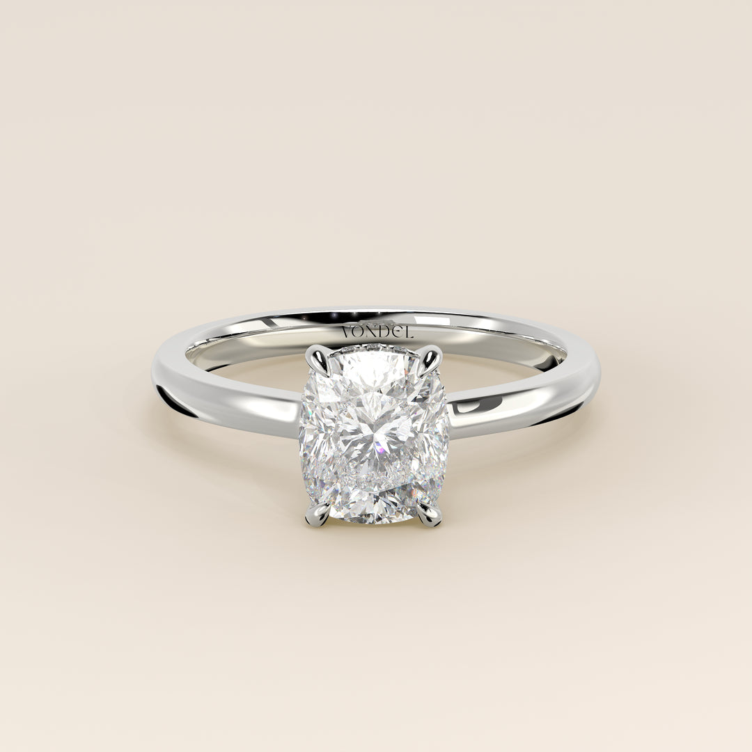 Katy - Elongated Cushion Lab Grown Diamond Ring with Hidden Halo and Open Bridge Setting