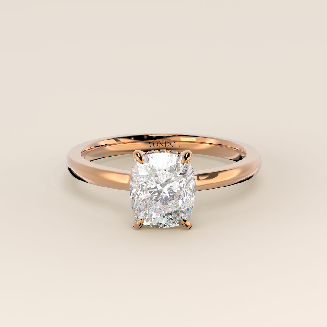 Katy - Elongated Cushion Lab Grown Diamond Ring with Hidden Halo and Open Bridge Setting