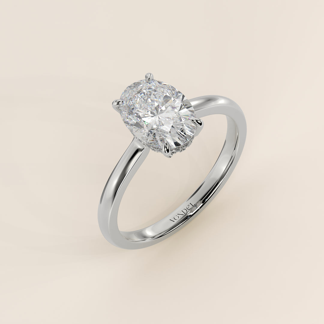 Katy - Oval Lab Grown Diamond Ring with Hidden Halo and Open Bridge Setting