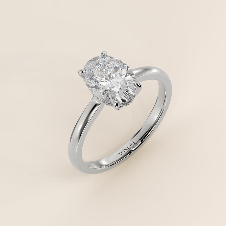 Katy - Oval Lab Grown Diamond Ring with Hidden Halo and Open Bridge Setting