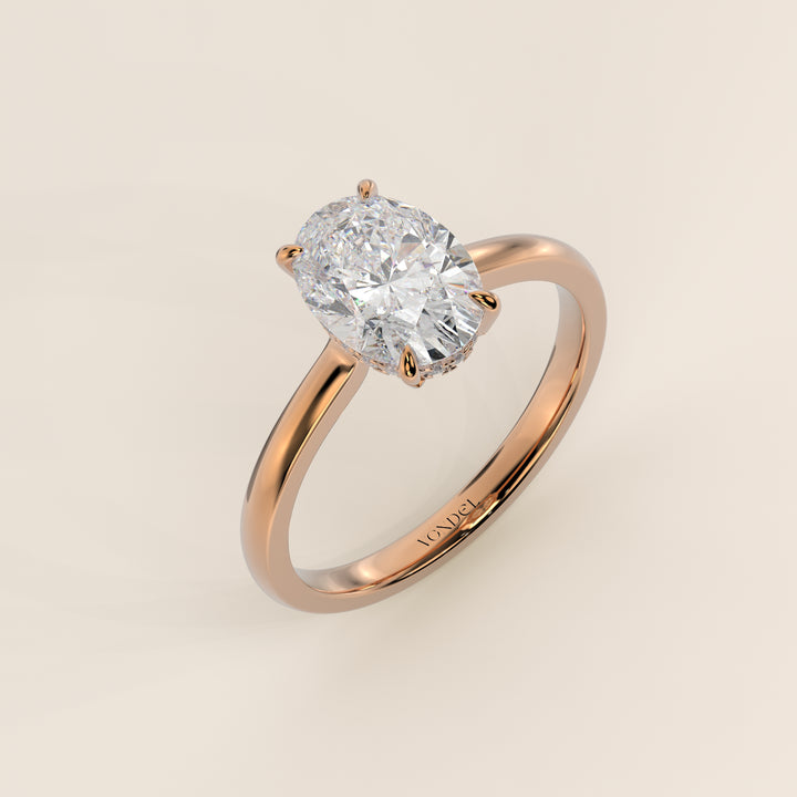 Katy - Oval Lab Grown Diamond Ring with Hidden Halo and Open Bridge Setting