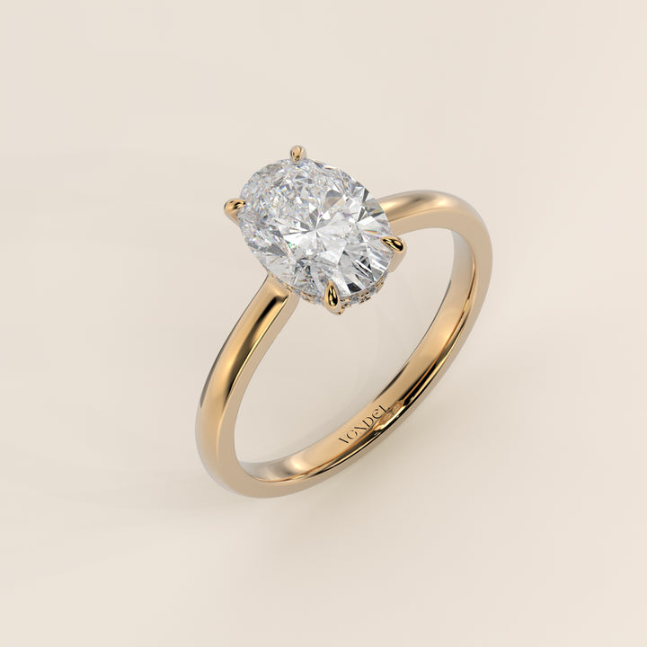 Katy - Oval Lab Grown Diamond Ring with Hidden Halo and Open Bridge Setting