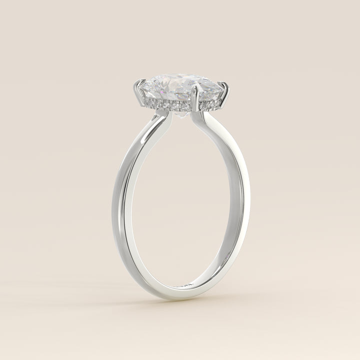 Katy - Oval Lab Grown Diamond Ring with Hidden Halo and Open Bridge Setting