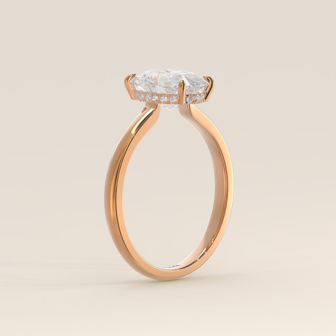 Katy - Oval Lab Grown Diamond Ring with Hidden Halo and Open Bridge Setting