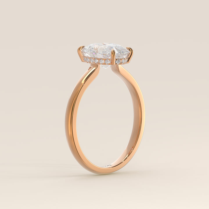 Katy - Oval Lab Grown Diamond Ring with Hidden Halo and Open Bridge Setting