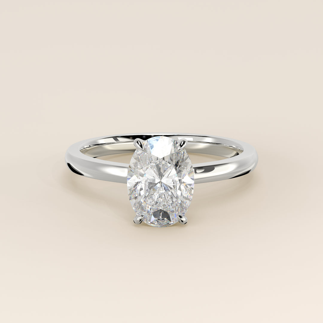 Katy - Oval Lab Grown Diamond Ring with Hidden Halo and Open Bridge Setting