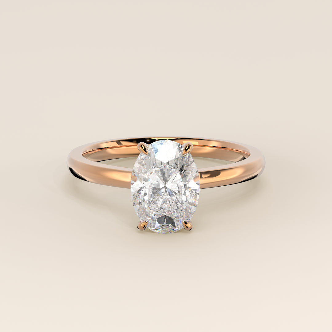 Katy - Oval Lab Grown Diamond Ring with Hidden Halo and Open Bridge Setting