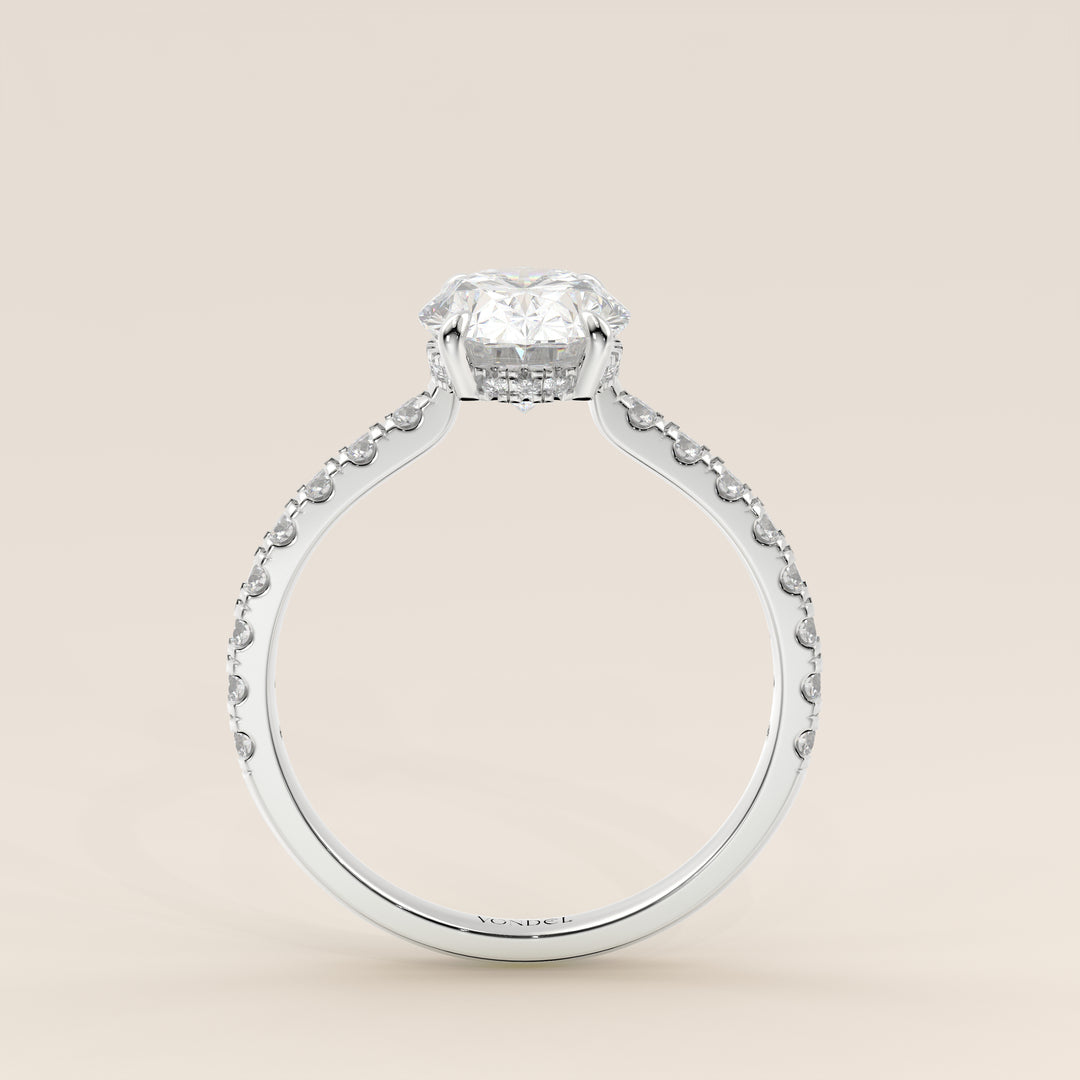 Kiya - Oval Lab Grown Diamond Ring with Hidden Halo, Pave Band and Open Bridge Setting