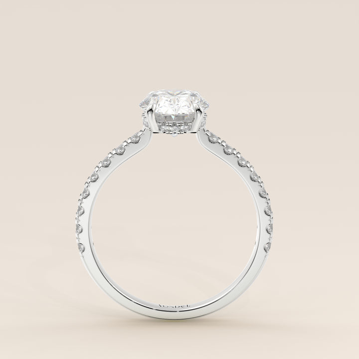 Kiya - Oval Lab Grown Diamond Ring with Hidden Halo, Pave Band and Open Bridge Setting