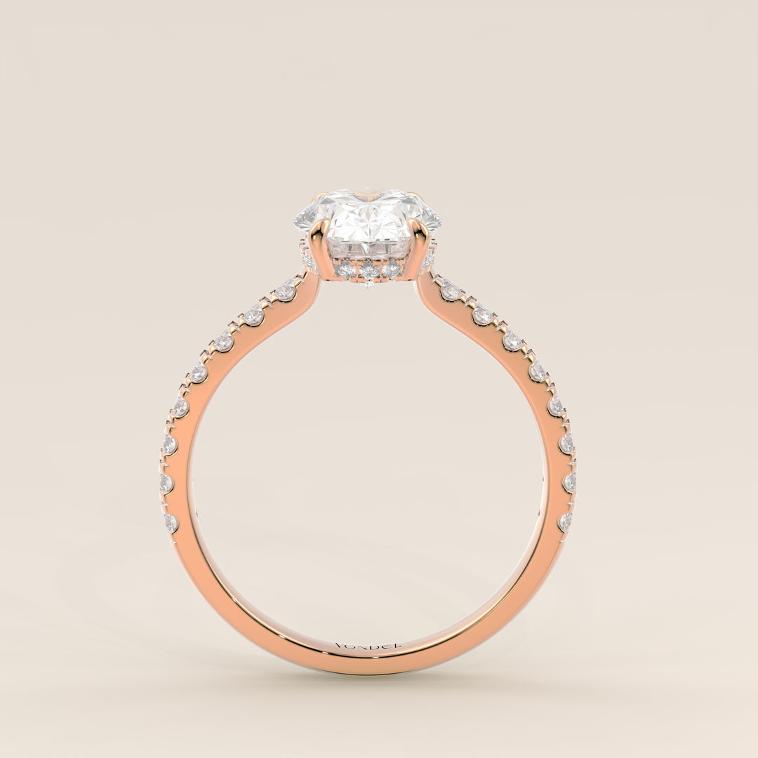 Kiya - Oval Lab Grown Diamond Ring with Hidden Halo, Pave Band and Open Bridge Setting