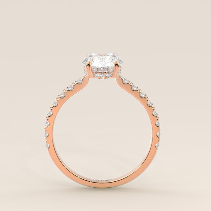 Kiya - Oval Lab Grown Diamond Ring with Hidden Halo, Pave Band and Open Bridge Setting