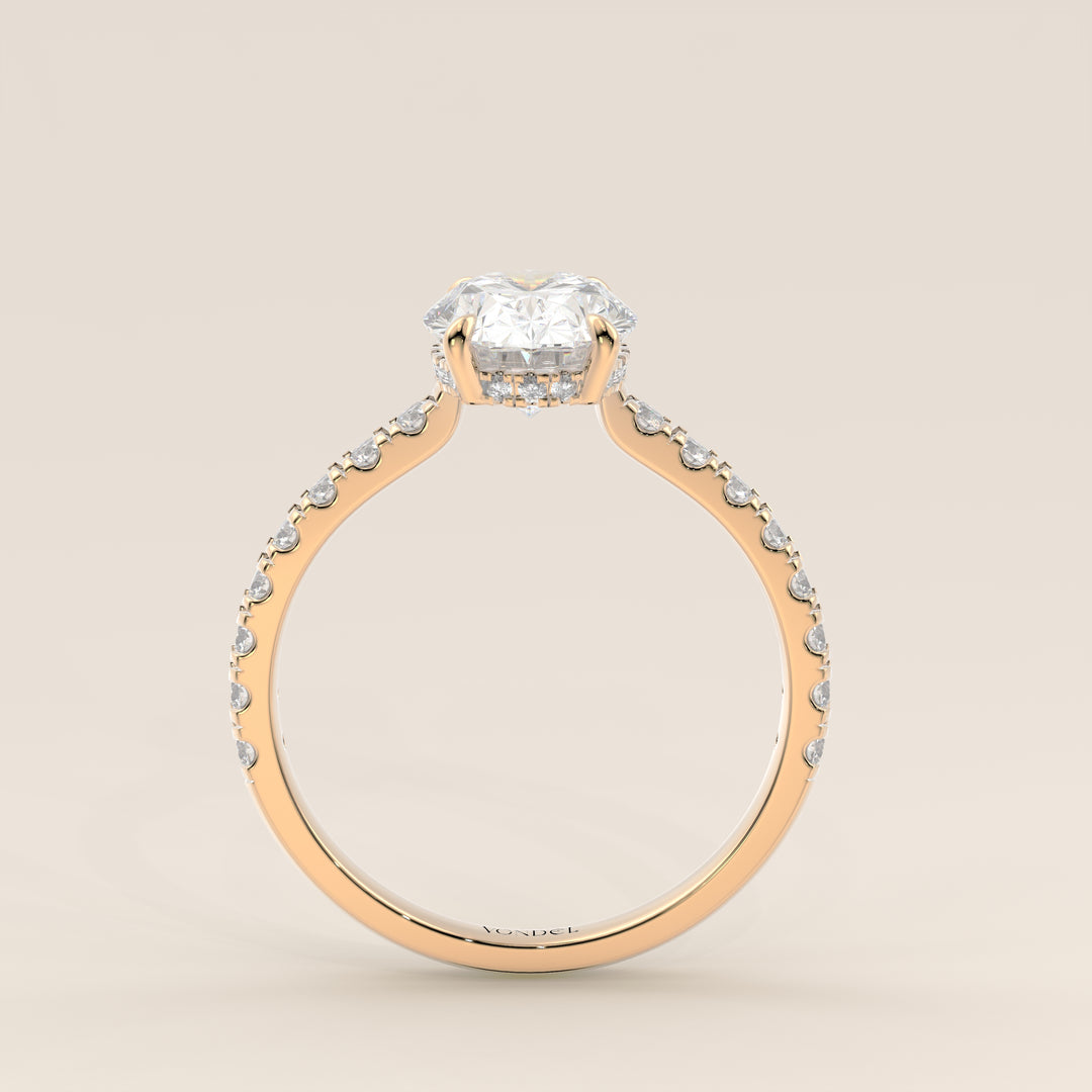 Kiya - Oval Lab Grown Diamond Ring with Hidden Halo, Pave Band and Open Bridge Setting
