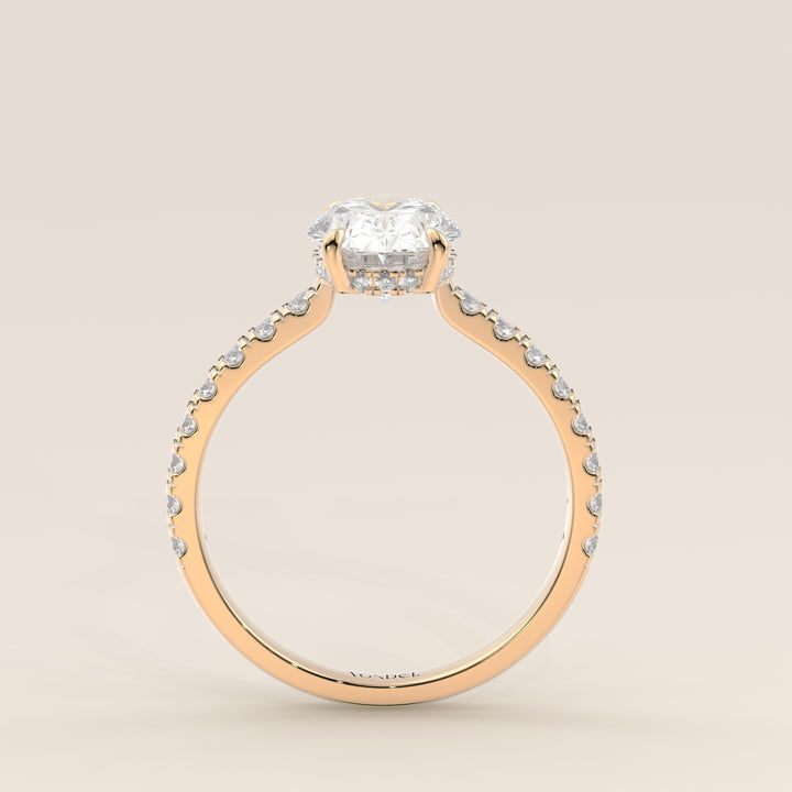 Kiya - Oval Lab Grown Diamond Ring with Hidden Halo, Pave Band and Open Bridge Setting