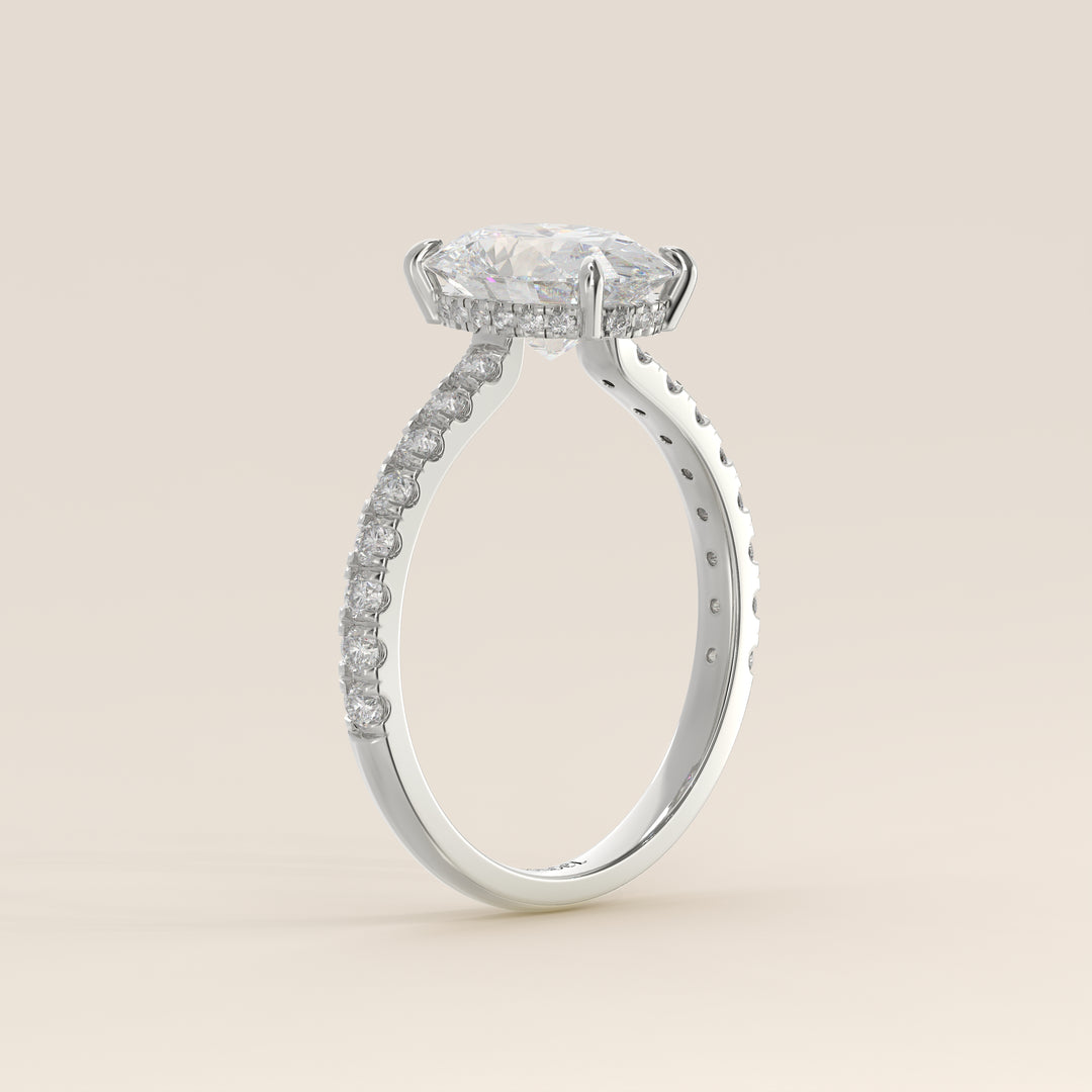 Kiya - Oval Lab Grown Diamond Ring with Hidden Halo, Pave Band and Open Bridge Setting