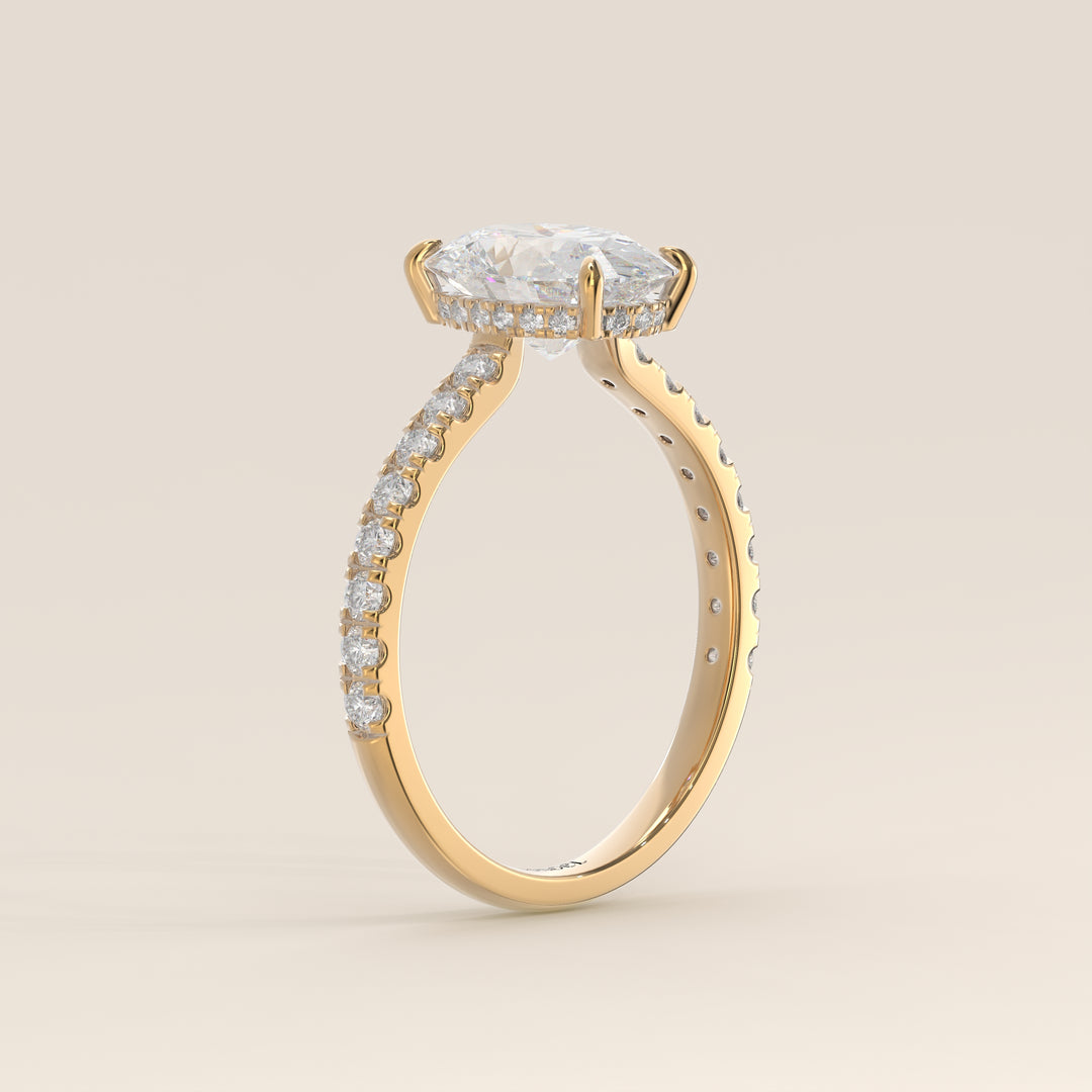 Kiya - Oval Lab Grown Diamond Ring with Hidden Halo, Pave Band and Open Bridge Setting