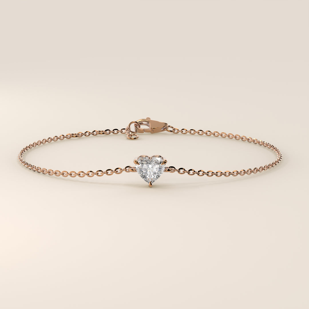 Gina - Heart Lab Grown Diamond Chain Bracelet with Hidden Halo