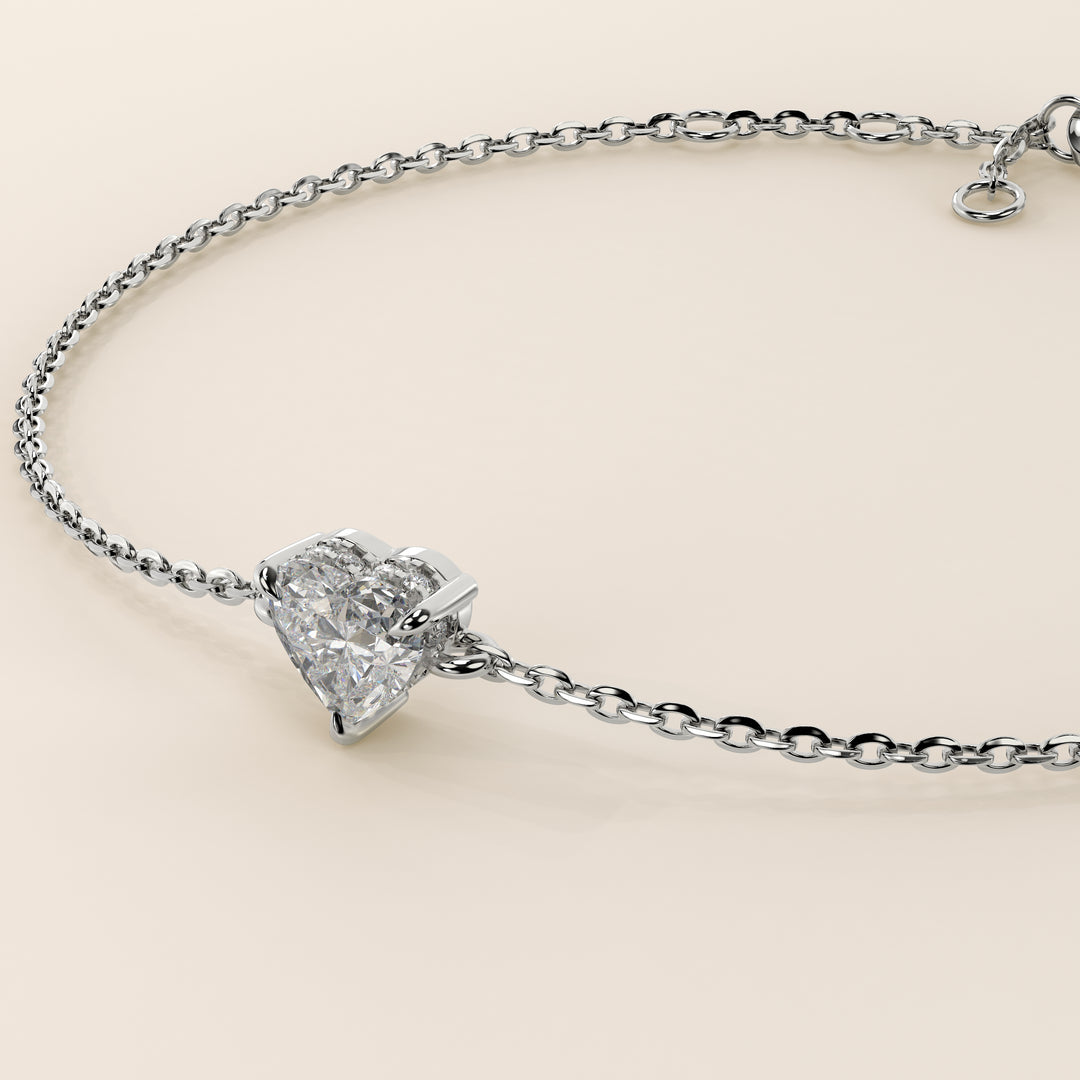 Gina - Heart Lab Grown Diamond Chain Bracelet with Hidden Halo