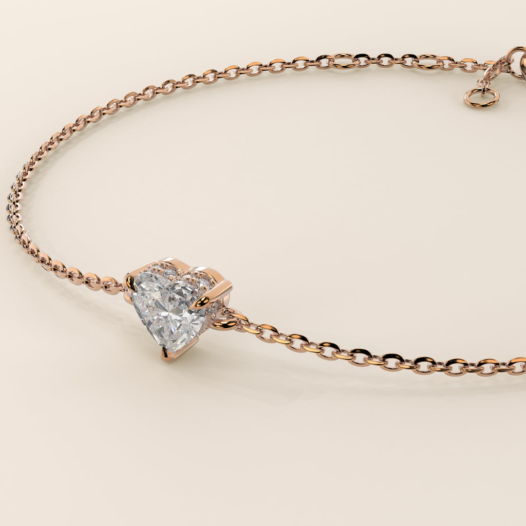 Gina - Heart Lab Grown Diamond Chain Bracelet with Hidden Halo