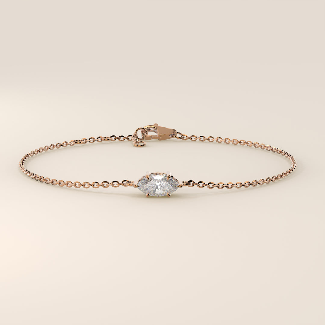 Gina - Marquise East West Lab Grown Diamond Chain Bracelet with Hidden Halo