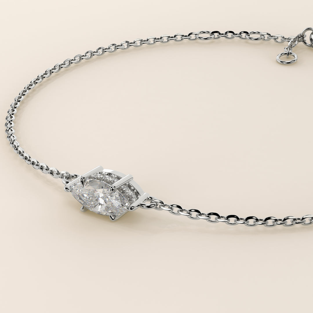 Gina - Marquise East West Lab Grown Diamond Chain Bracelet with Hidden Halo