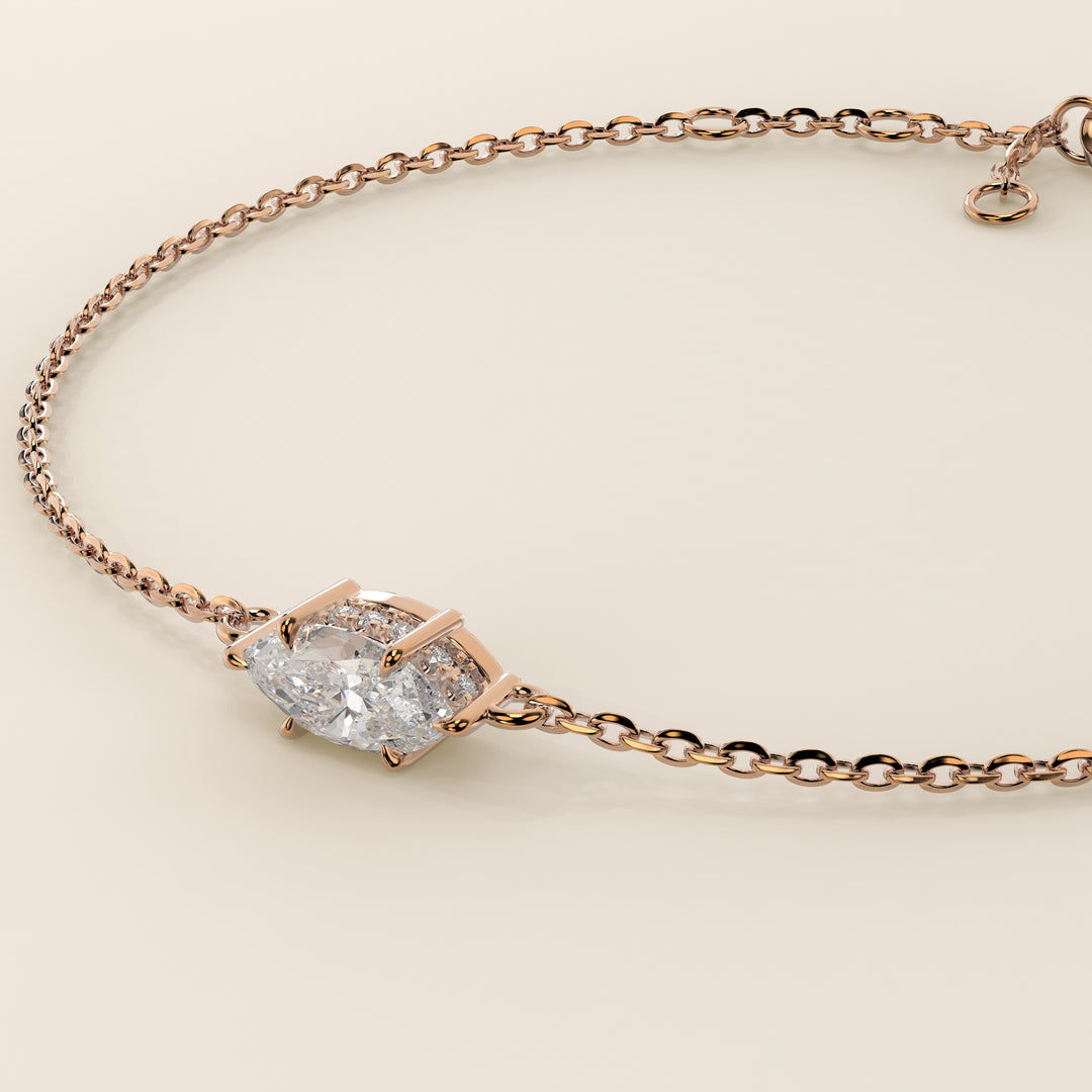 Gina - Marquise East West Lab Grown Diamond Chain Bracelet with Hidden Halo