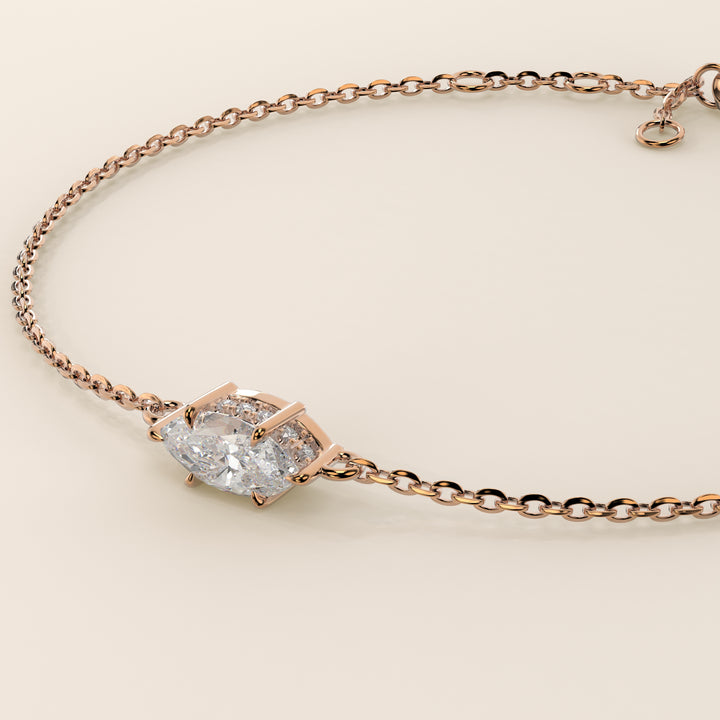 Gina - Marquise East West Lab Grown Diamond Chain Bracelet with Hidden Halo