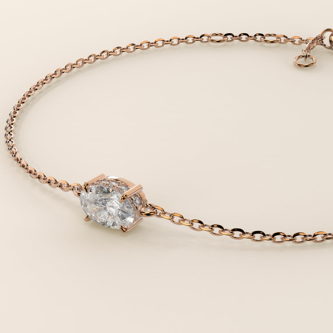 Gina - Oval East West Lab Grown Diamond Chain Bracelet with Hidden Halo