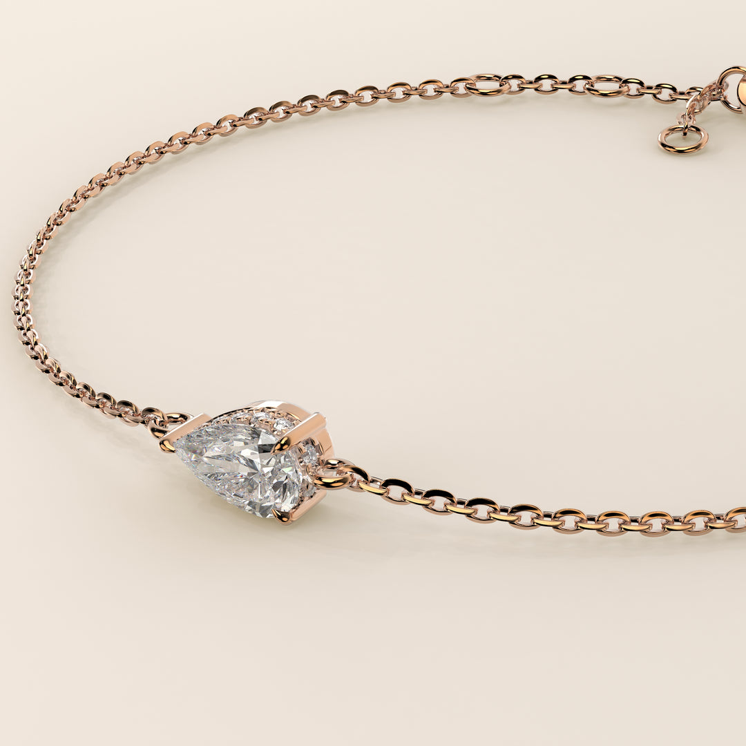 Gina - Pear East West Lab Grown Diamond Chain Bracelet with Hidden Halo