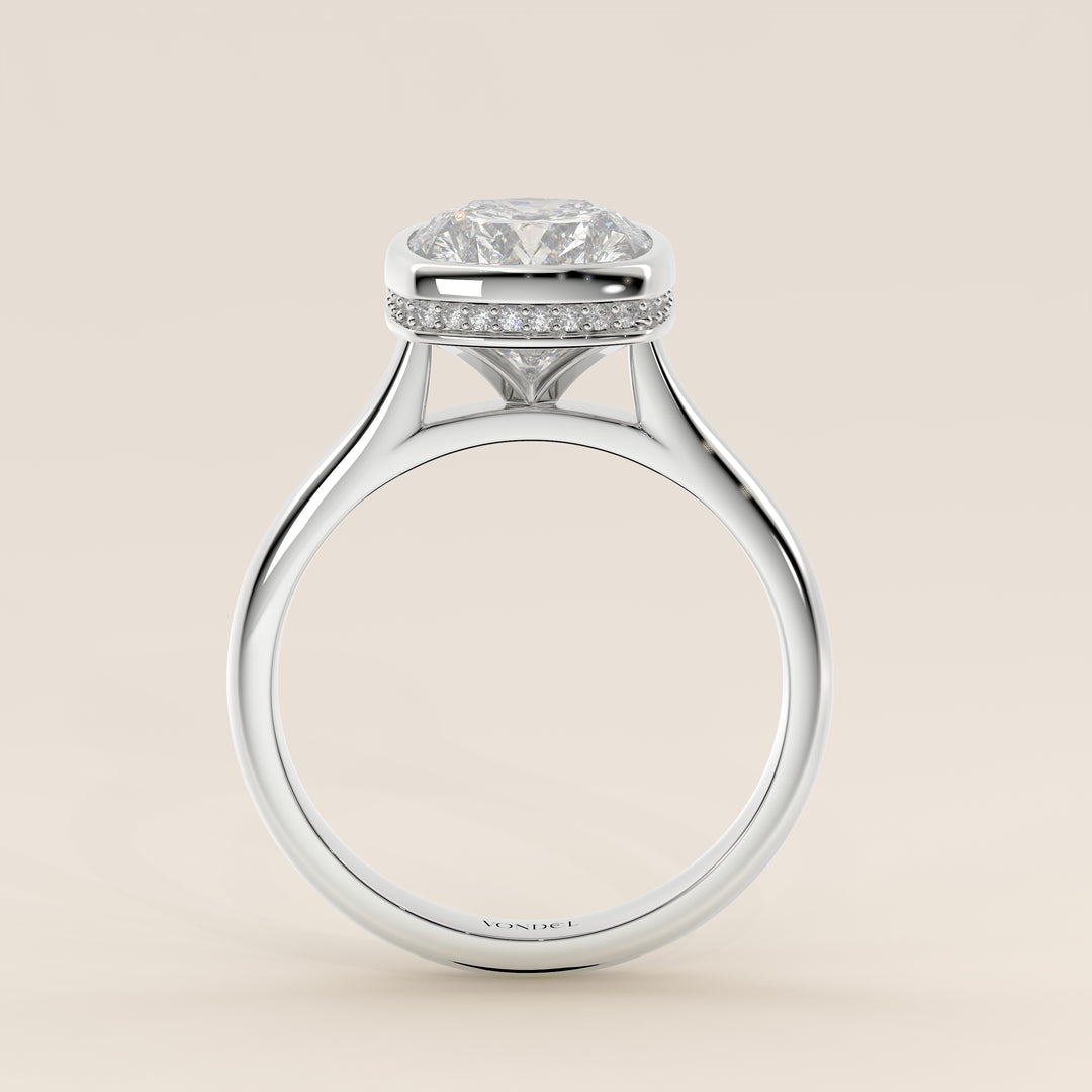 Zaar - Elongated Cushion Lab Grown Diamond Ring Solitair with Bezel Setting, Cathedral Setting and Hidden Halo