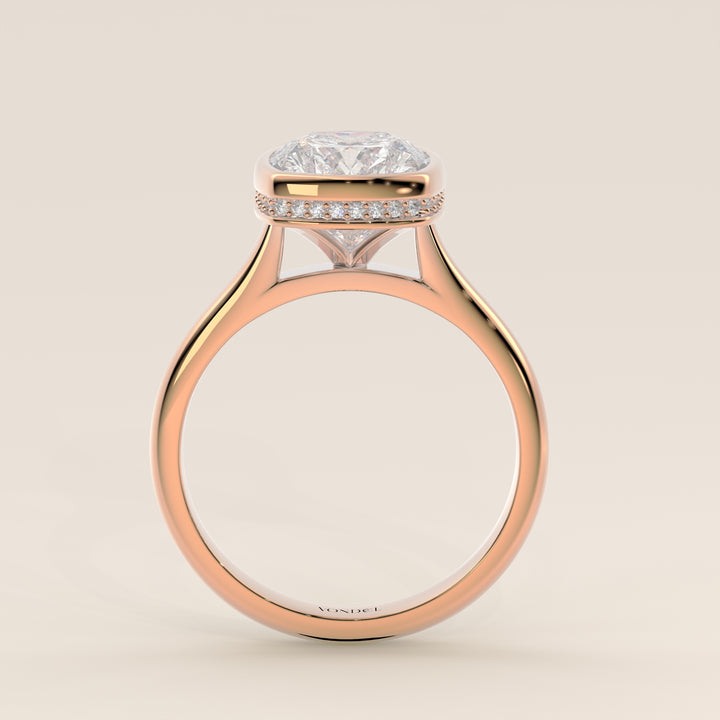 Zaar - Elongated Cushion Lab Grown Diamond Ring Solitair with Bezel Setting, Cathedral Setting and Hidden Halo