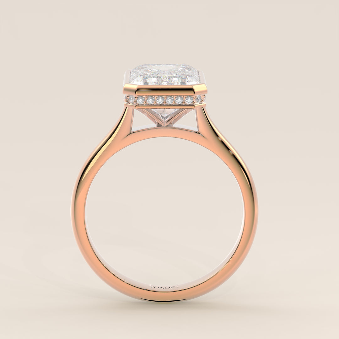 Zaar - Emerald Lab Grown Diamond Ring Solitair with Bezel Setting, Cathedral Setting and Hidden Halo
