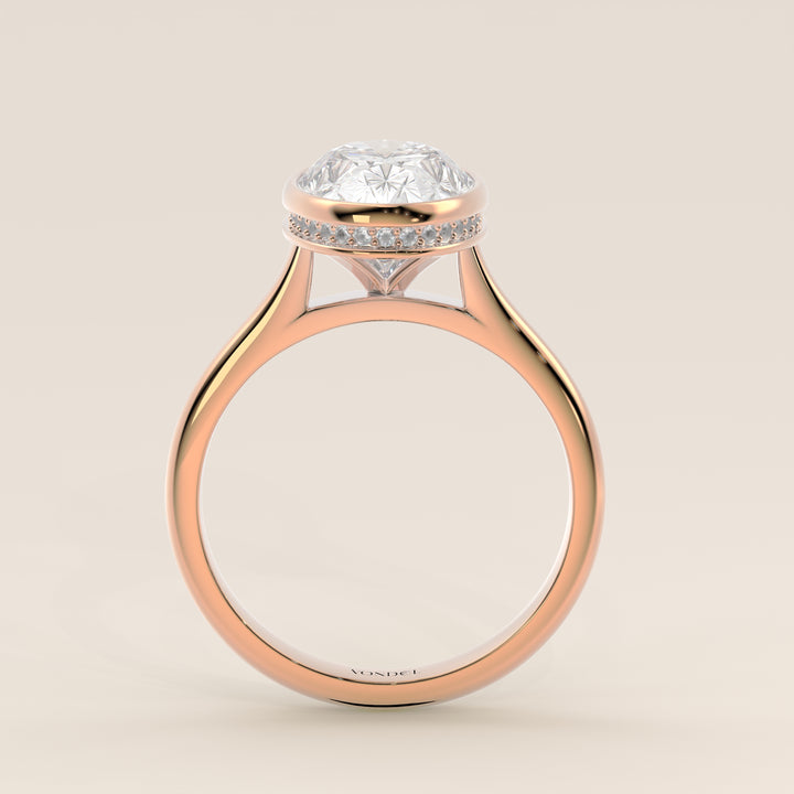 Zaar - Oval Lab Grown Diamond Ring Solitair with Bezel Setting, Cathedral Setting and Hidden Halo