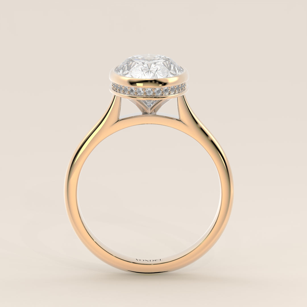 Zaar - Oval Lab Grown Diamond Ring Solitair with Bezel Setting, Cathedral Setting and Hidden Halo