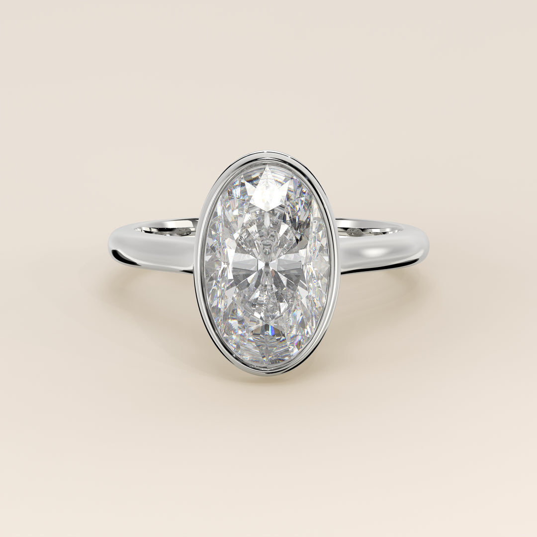 Zaar - Oval Lab Grown Diamond Ring Solitair with Bezel Setting, Cathedral Setting and Hidden Halo