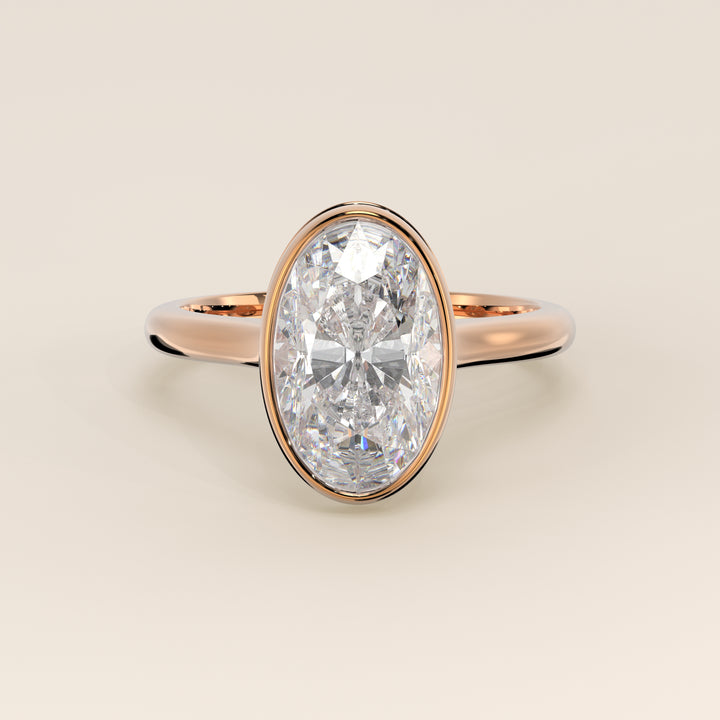 Zaar - Oval Lab Grown Diamond Ring Solitair with Bezel Setting, Cathedral Setting and Hidden Halo