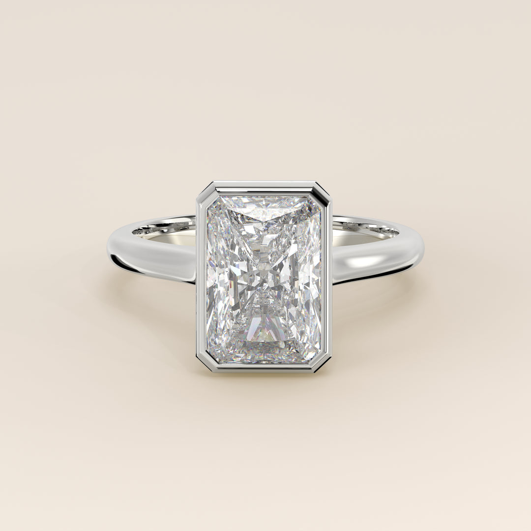 Zaar - Radiant Lab Grown Diamond Ring Solitair with Bezel Setting, Cathedral Setting and Hidden Halo