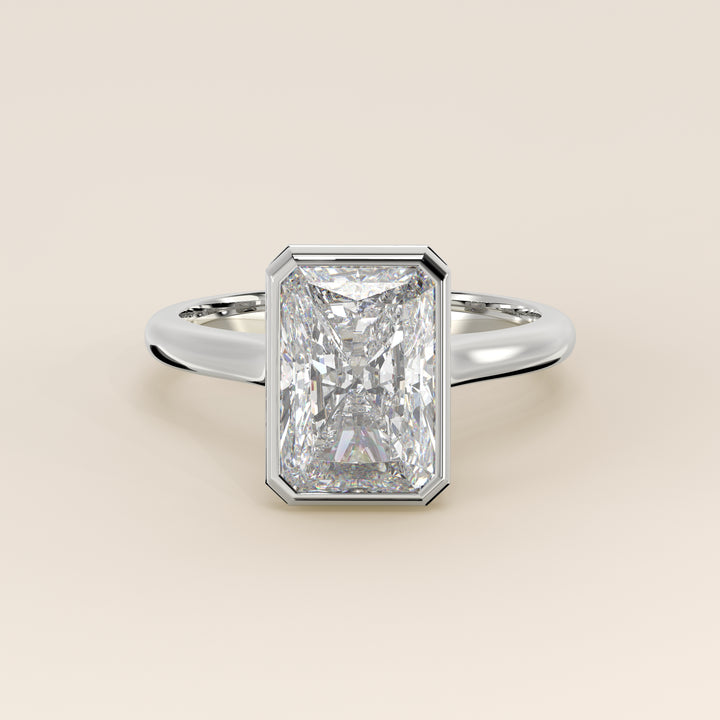Zaar - Radiant Lab Grown Diamond Ring Solitair with Bezel Setting, Cathedral Setting and Hidden Halo