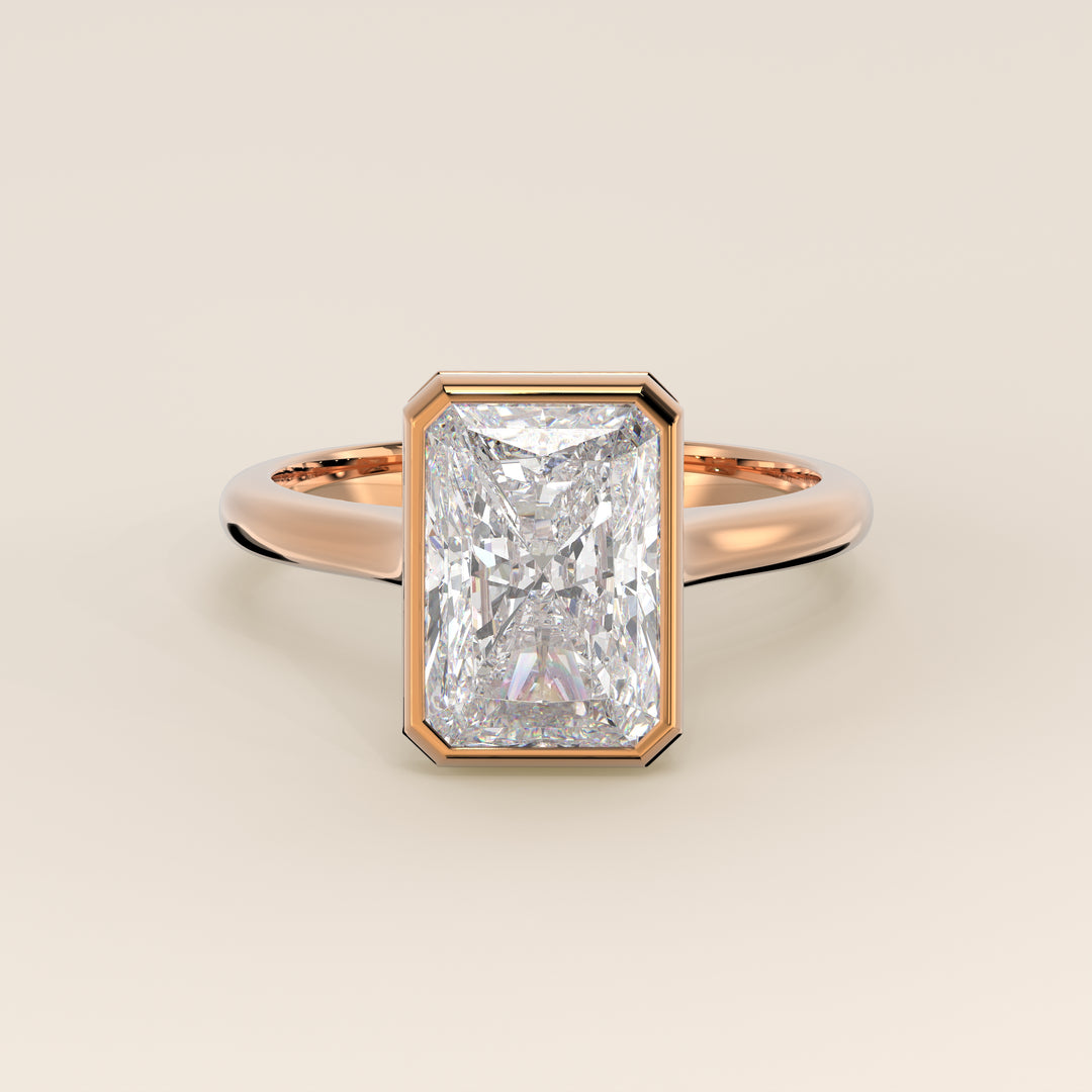 Zaar - Radiant Lab Grown Diamond Ring Solitair with Bezel Setting, Cathedral Setting and Hidden Halo
