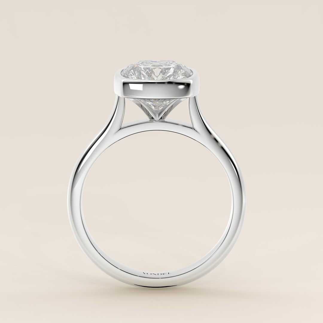 Mara - Elongated Cushion Lab Grown Diamond Ring Solitair with Bezel Setting and Cathedral Setting