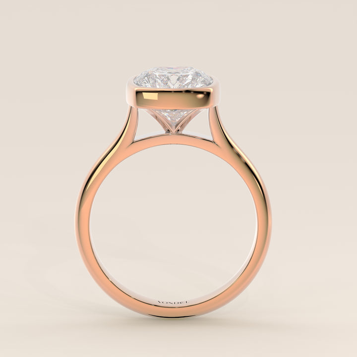 Mara - Elongated Cushion Lab Grown Diamond Ring Solitair with Bezel Setting and Cathedral Setting